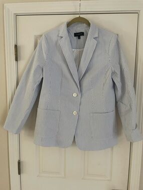 Size 12 Talbots Light Blue and White Pinstriped Blazer
